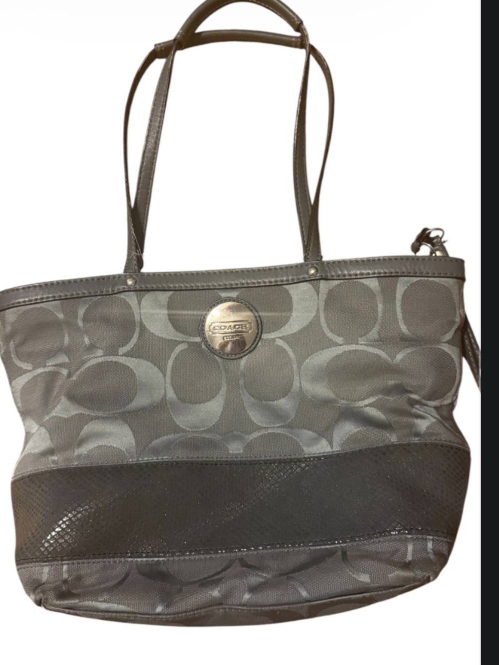 Coach Gray Signature Tote with Leather Trim